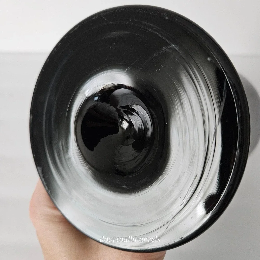 VTG Tiffin US Glass Black Glass Art Deco Vase Cupped Dahlia #151  7.75
